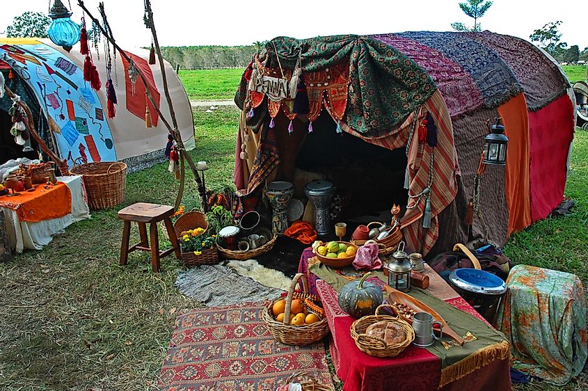 A colorful Romani tent