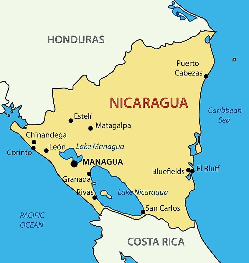 Map showing the location of Lake Managua in Nicaragua.