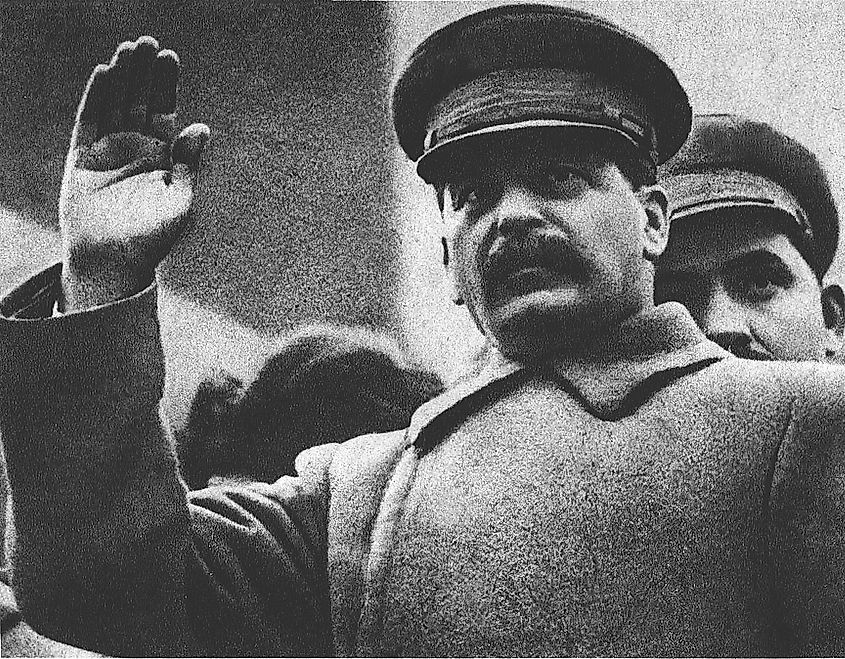Joseph Stalin waves to crowd.