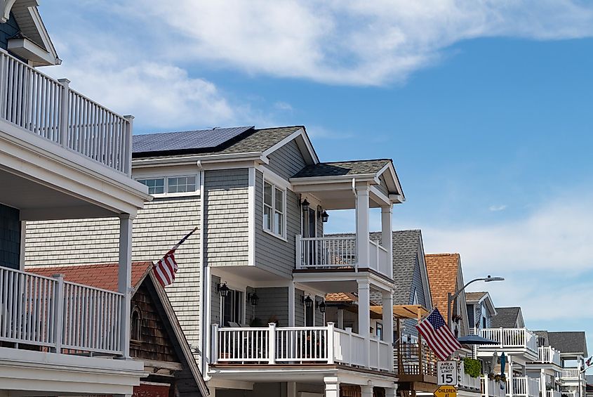 Row of White Wood Homes in Long Beach New York