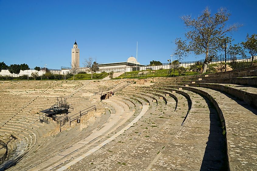 The archaeological complex with the remains of the Roman Theatre in Carthage, Tunisia.