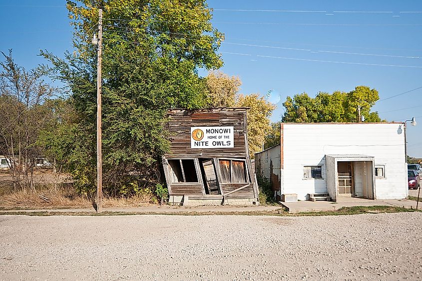 Downtown street in Monowi, Nebraska.