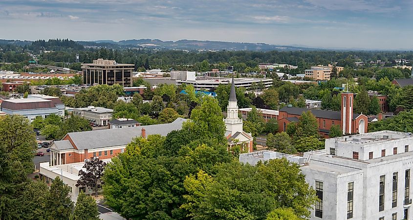 Downtown Salem as viewed from the top of the Oregon State Capitol building