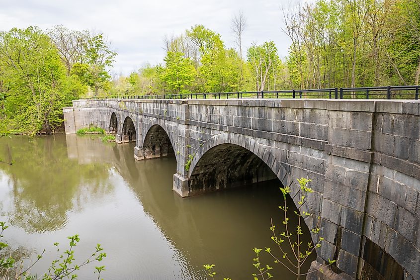 Nine Mile Creek Aqueduct is a restored stone and wood aqueduct of the Erie Canal over Nine Mile Creek in Camillus, New York,