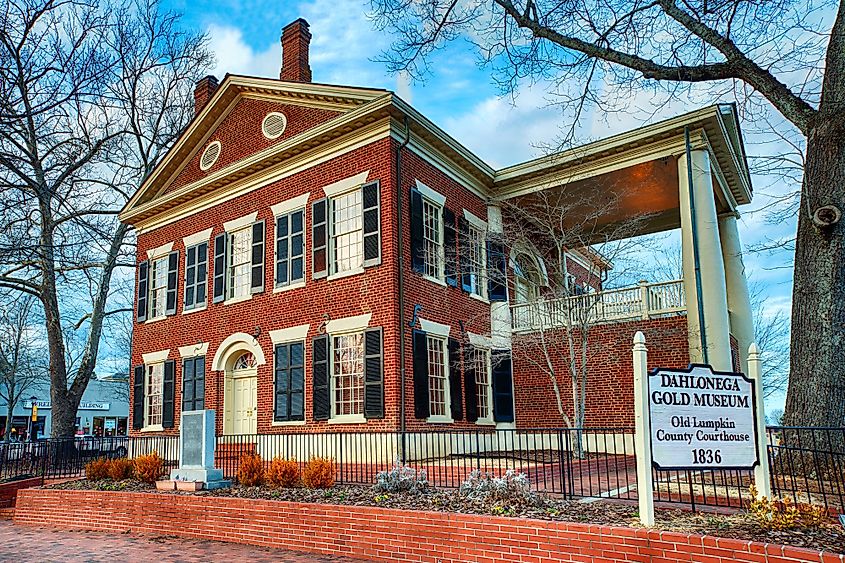 Dahlonega Gold Museum and the historic Lumpkin County Courthouse in Dahlonega, Georgia