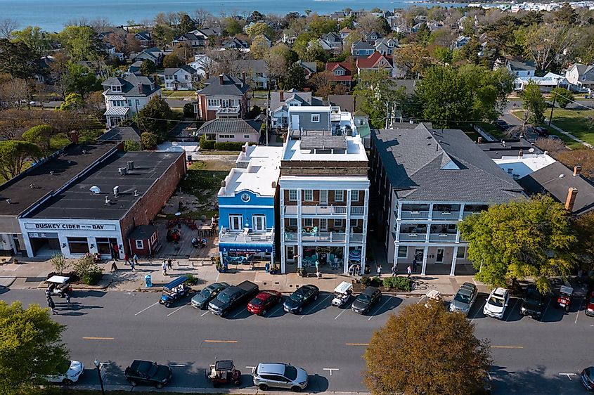 Aerial view of Businesses on Mason Avenue in Cape Charles Virginia, via Kyle J Little / Shutterstock.com