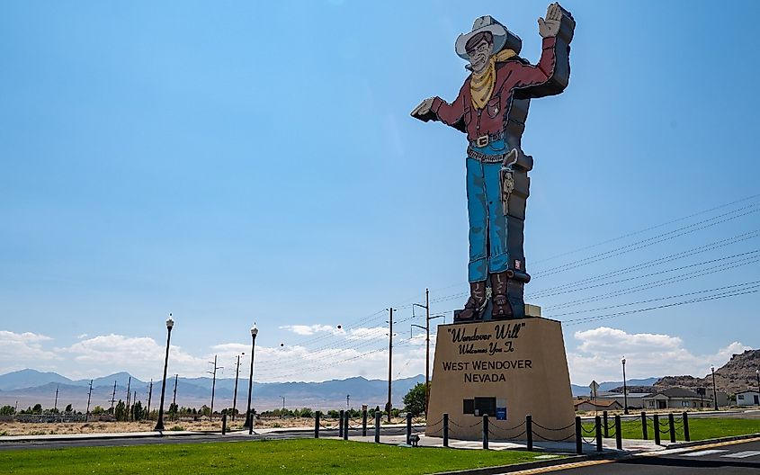 Famous Wendover Will cowboy statue against a blue sky