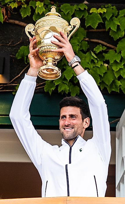 Novak Djokovic, a seven-time champion. In Wikipedia. https://en.wikipedia.org/wiki/List_of_Wimbledon_gentlemen%27s_singles_champions By Peter Menzel, edited by Petar Milošević - Novak Djokovic, CC BY-SA 2.0, https://commons.wikimedia.org/w/index.php?curid=100283716