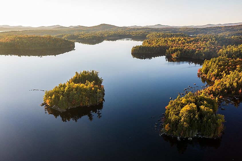 Drone image from Saranac Lakes, New York in the Adirondack mountains with beautiful lighting.