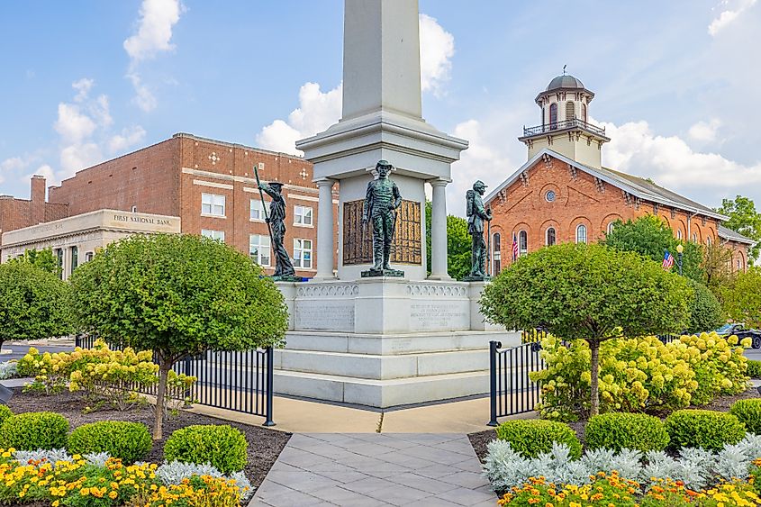 The Steuben County Soldiers Monument in downtown Angola, Indiana