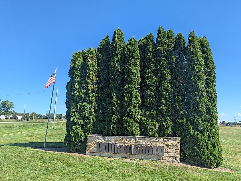 The Welcome Sign at the edge of Williamsburg, Iowa. 