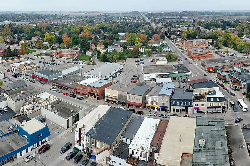 Aerial view of Elmira, Ontario. 