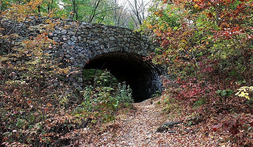 stone bridge in Connecticut in fall