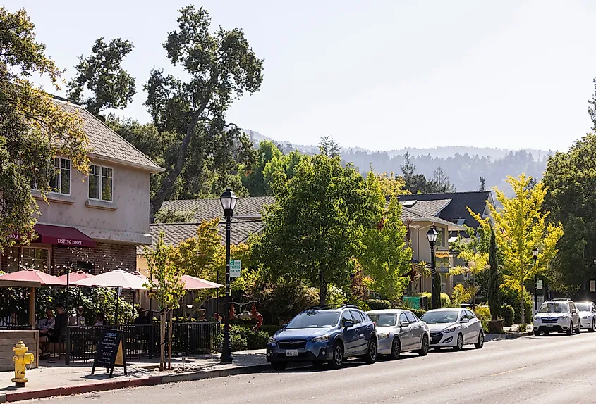 Downtown street in Saratoga, California.