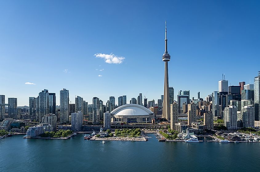 Toronto city center aerial view from the Ontario Lake