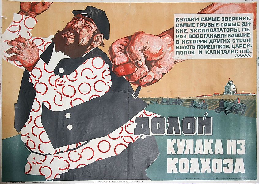 Soviet-Era Propaganda Poster proclaiming Down with the Kulaks!.jpg