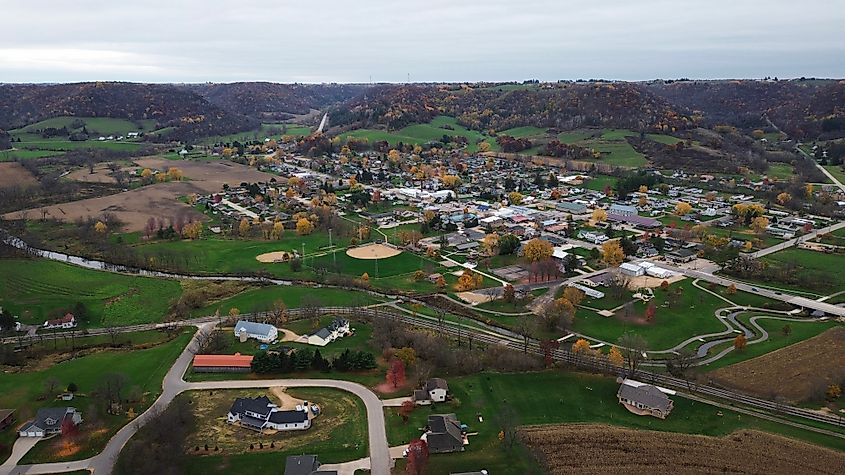 A serene aerial view of Coon Valley, Wisconsin.