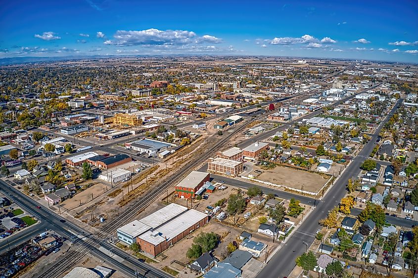 Aerial View of Greeley, Colorado in Autumn