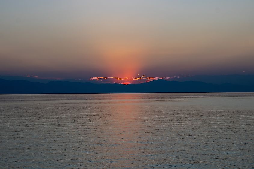 A scenic sunset over Willard Bay.