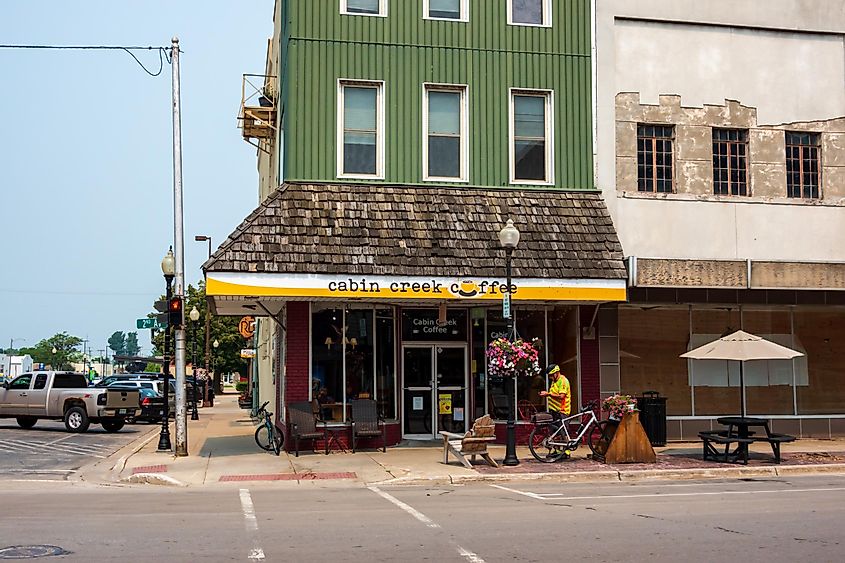 Cabin Creek Coffee storefront in Alpena, Michigan.