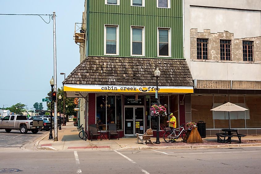 Cabin Creek Coffee storefront in Alpena, Michigan, USA.