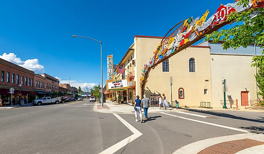 Main Street through historic downtown Sandpoint, Idaho.
