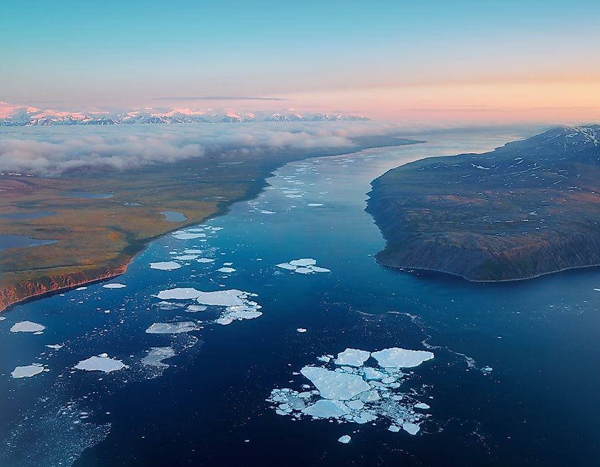 The Bering Strait is a dramatic natural waterway separating Alaska in the United States from Russia.