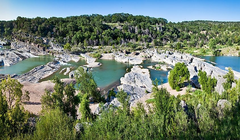 Panoramic view of Pedernales River Falls, in Pedernales Falls State Park