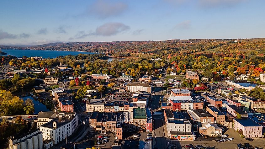 Cityscape of Penn Yan in fall.