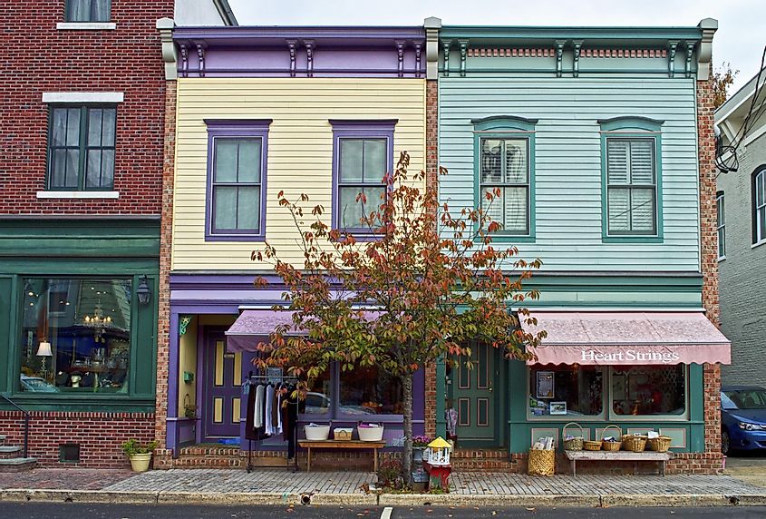 Colorful downtown stores in Clinton New Jersey.
