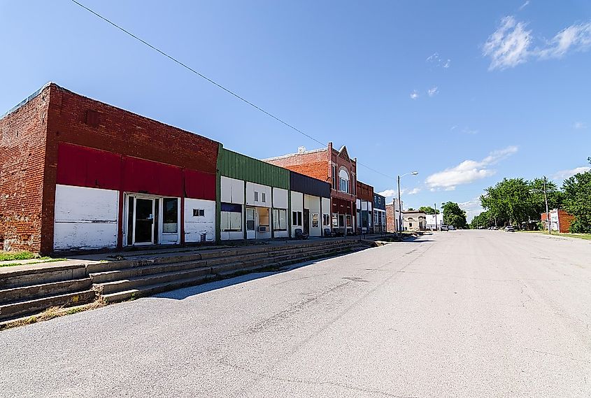 Empty main street of Shubert, Nebraska