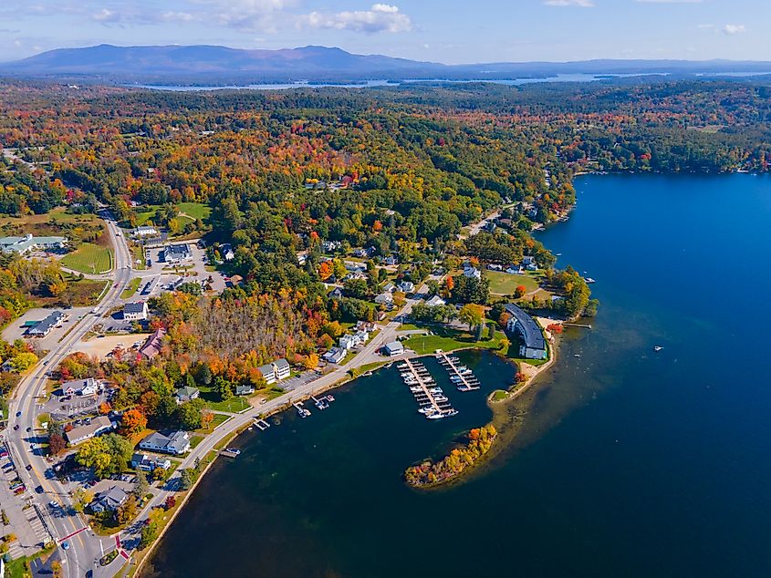 Waterfront of Meredith Bay in Lake Winnipesaukee at Meredith town center