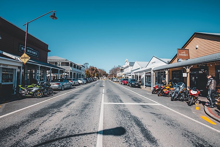 Local businesses in downtown Martinborough, New Zealand.