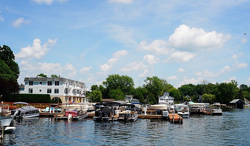 Waterfront harbor and marina on a lake, Green Lake, Wisconsin