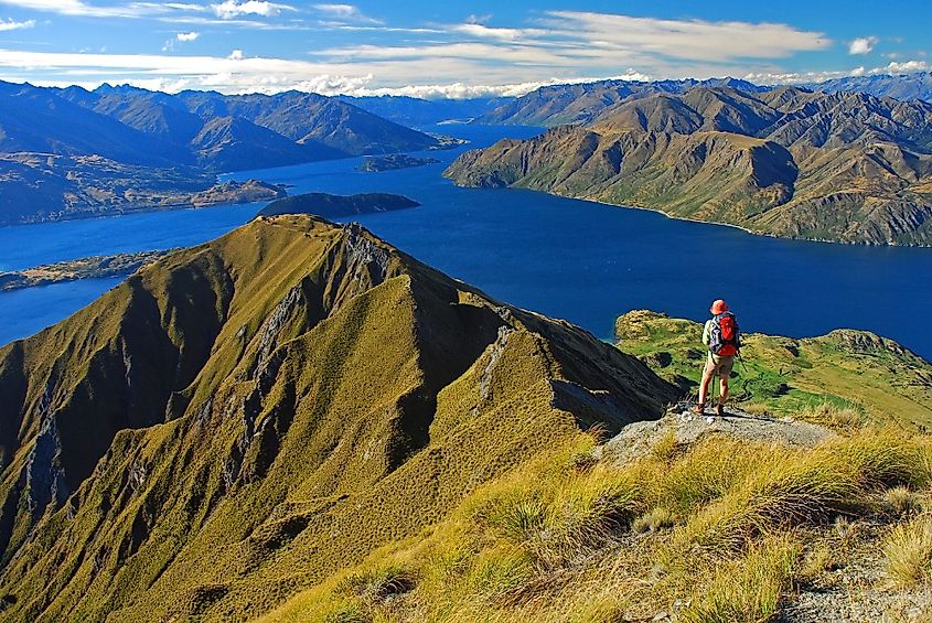 Climber viewing Wanaka Lake in Mount Aspiring National Park