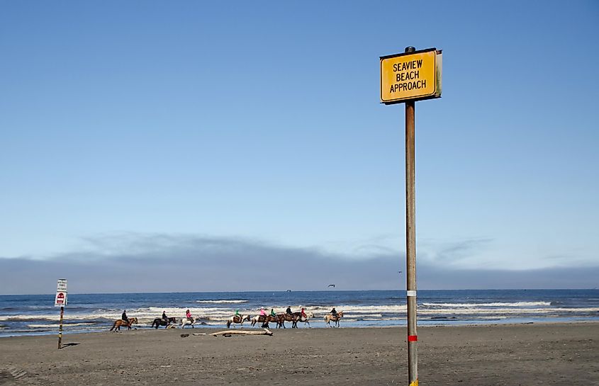Horse riders near Seaview beach approach, Long Beach peninsula, Washington