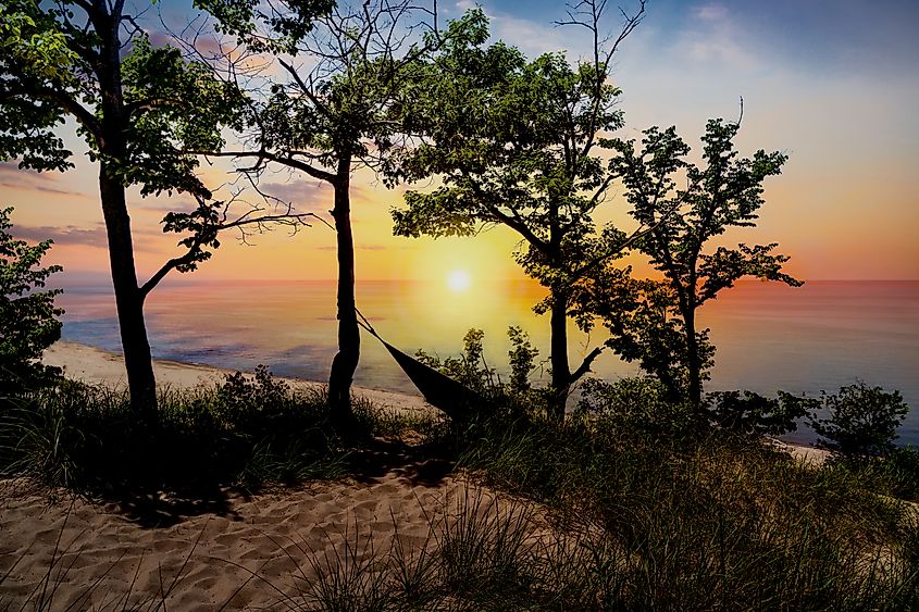 Indiana Dunes State Park and Lake Michigan near Porter, Indiana.