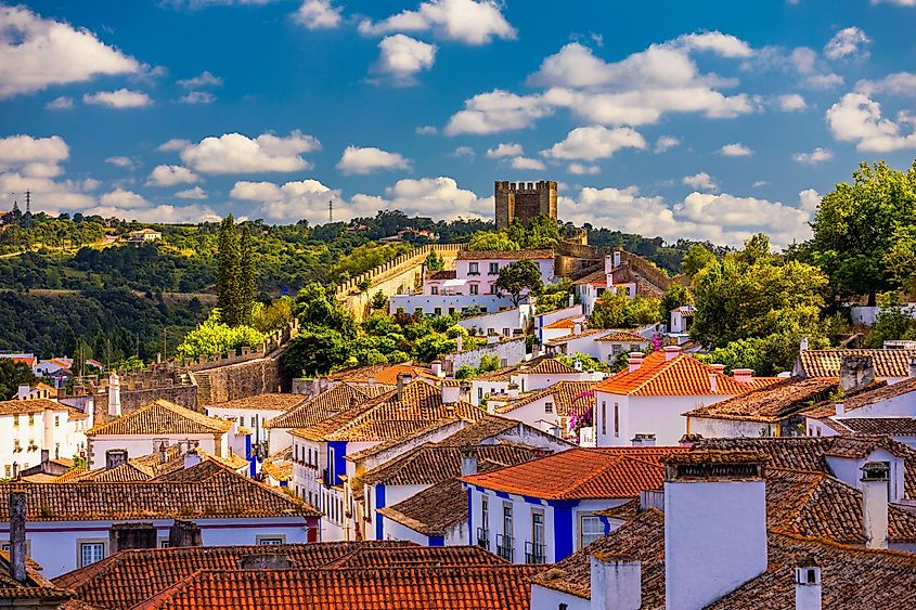 Obidos, Portugal stonewalled city with medieval fortress, historic walled town of Obidos, near Lisbon, Portugal. Beautiful view of Obidos Medieval Town, Portugal.