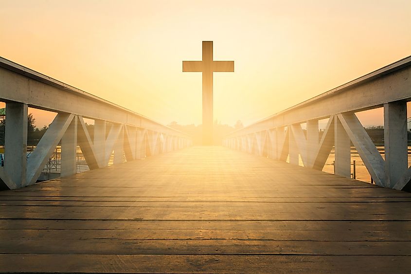 A Christian Cross on a wooden platform