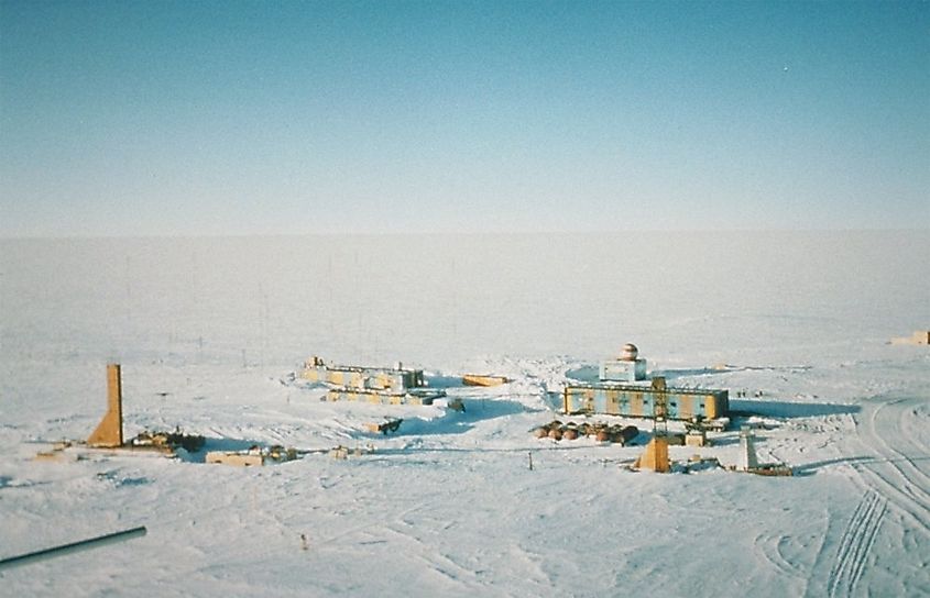 Russia's Vostok Station on the East Antarctic Ice Sheet, above subglacial Lake Vostok.