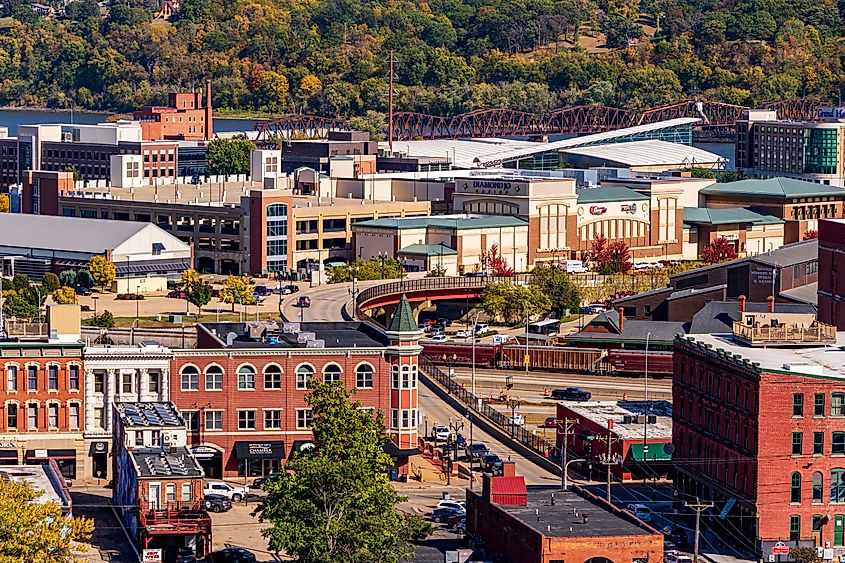 Historical buildings in downtown Dubuque, Iowa.