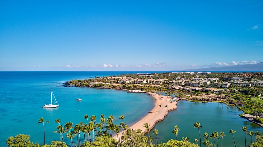 View of the coast along Waikoloa in Hawaii.