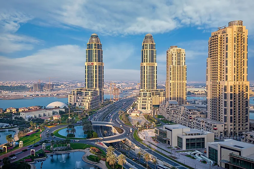 Beautiful Aerial View of Pearl Qatar. Roundabout Pearl Qatar