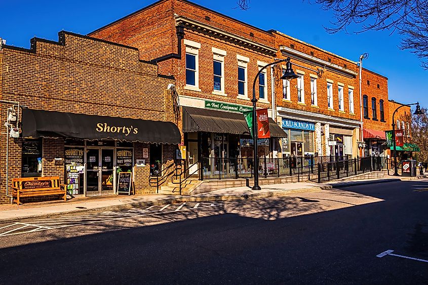 A view of downtown Wake Forest, North Carolina on a January morning.