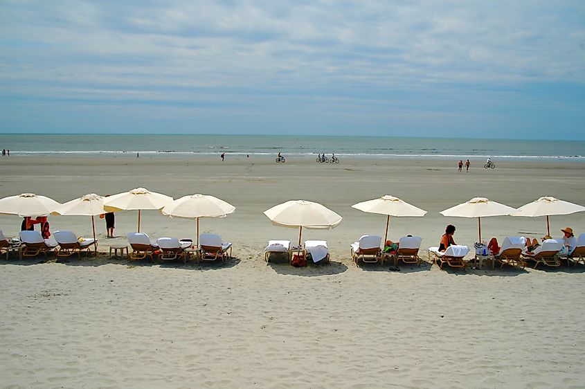 Umbrellas on a beach at Kiawah Island, near Charleston, South Carolina