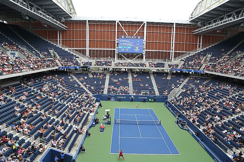 The new, roofed Louis Armstrong stadium in Queens, New York, US