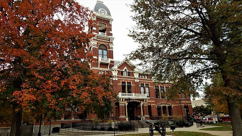1884 Campbell County Courthouse in Newport Kentucky with fall colors