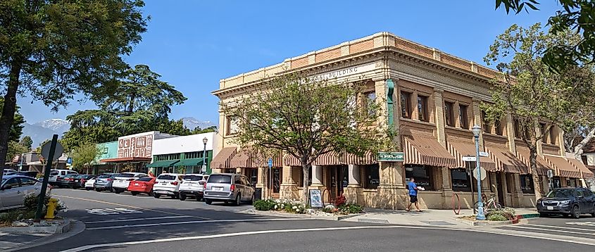 Verbal Building in Claremont, California, with the San Gabriel Mountains in the background in Claremont, California