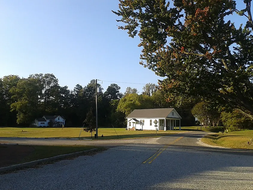 A quiet street in King and Queen Courthouse, Virginia.