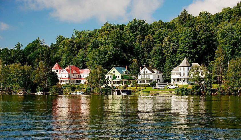 Houses along Tupper Lake, USA